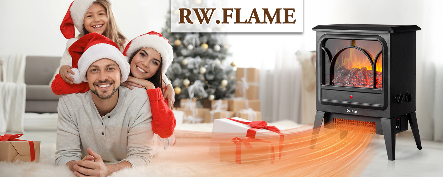 Xbeauty 15-inch Electric Fireplace Stove - Freestanding Heater With Realistic 3D Flame Effect, 1000W/1500W Modes For Small Spaces & Bedrooms