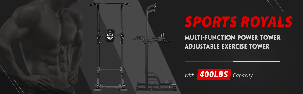 400LBS Power Tower Pull Up Station | Adjustable Height Portable Pullup & Dip Bar For Home Gym