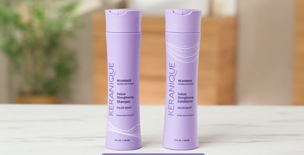 thumbnail video image 2 of Keranique Volumizing Color Safe Shampoo & Conditioner Set for Color Treated Hair, 2 Piece, 8 fl oz, 2 of 10