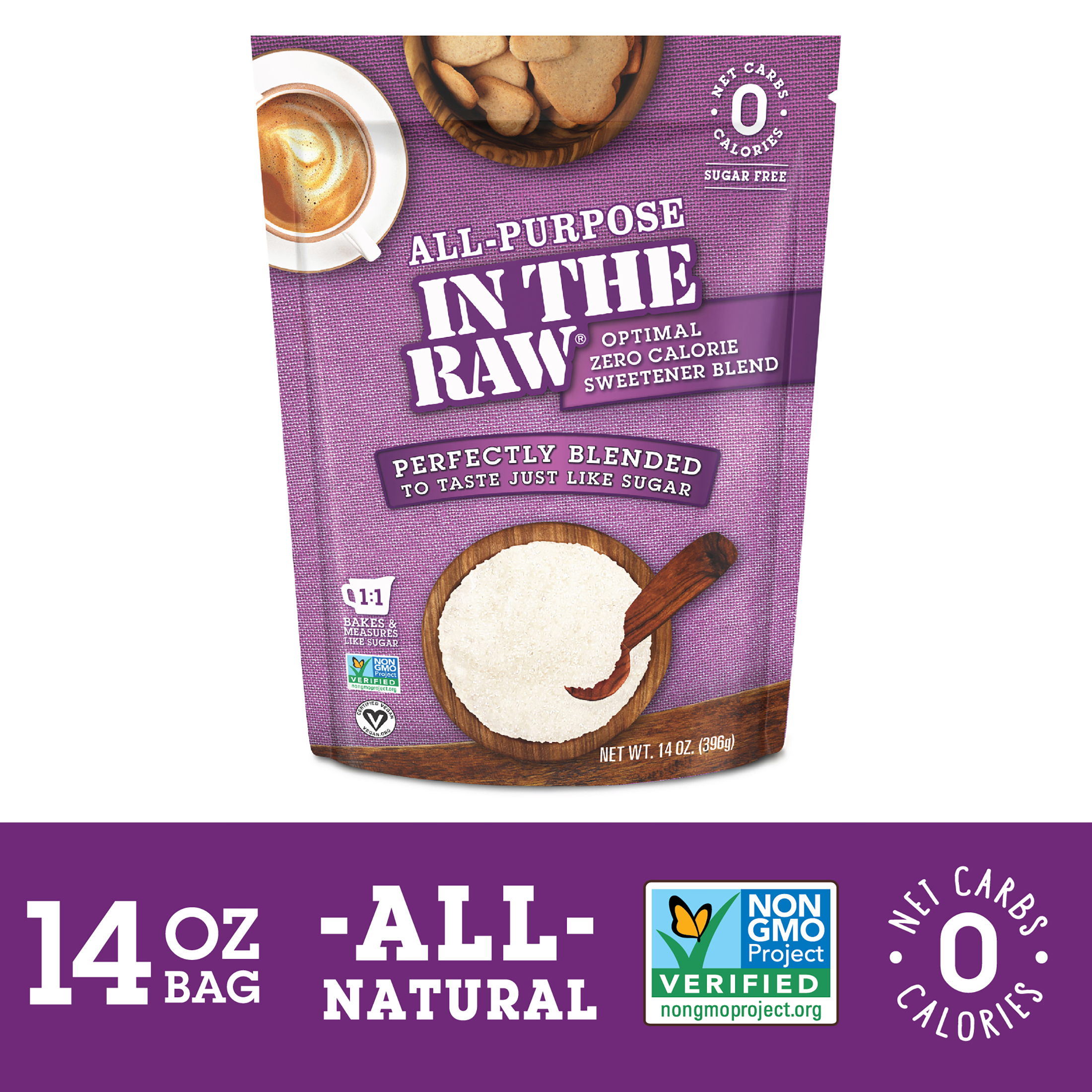 thumbnail video image 2 of All-Purpose In The Raw All-Natural White Sugar Substitute Zero Calorie Optimal Sweetener Blend with Allulose, 14 oz. 1 pack, 2 of 10