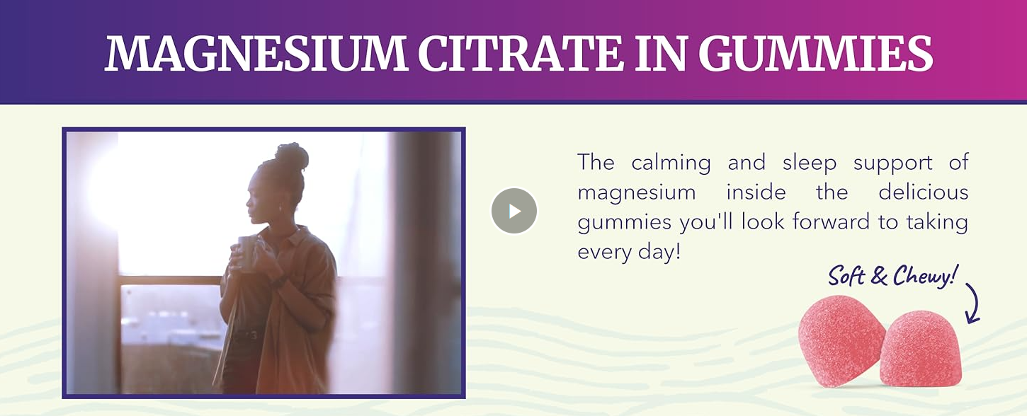 thumbnail video image 2 of Nobi Nutrition Magnesium Citrate Gummies, Vegan Extra Strength Relaxation & Calm Magnesium Gummies, 60 Count, 2 of 12