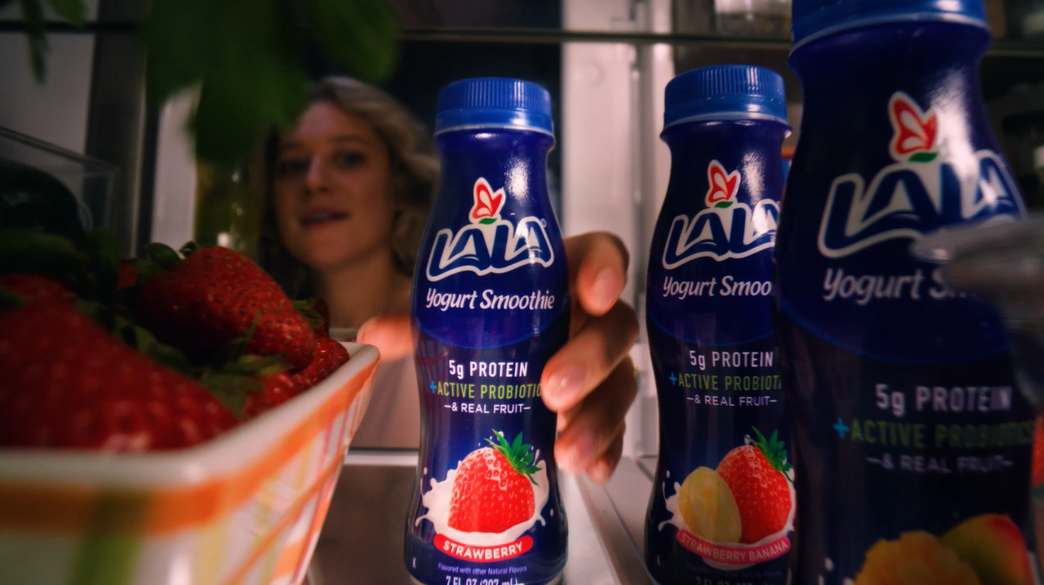 thumbnail video image 2 of LALA Probiotic Protein Yogurt Smoothie Drink, Low Fat, Strawberry, 7 oz Plastic Bottle (4 Ct), 2 of 12