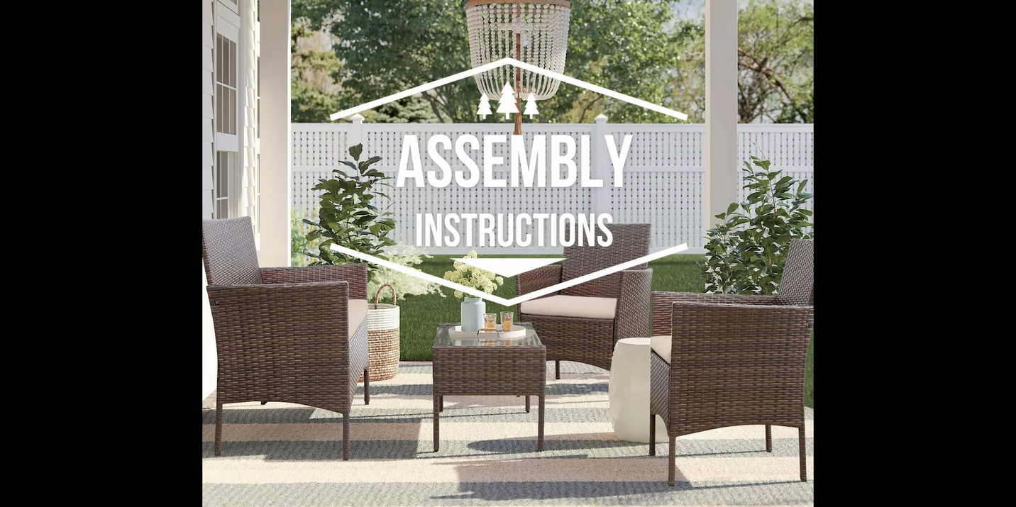 thumbnail video image 2 of Lacoo 4 Pieces Patio Furniture Set Outdoor Conversation Wicker Rattan Chairs Seating with Cushion and Glass Table Weather-Resistant for Garden Backyard Porch, Brown, 2 of 8