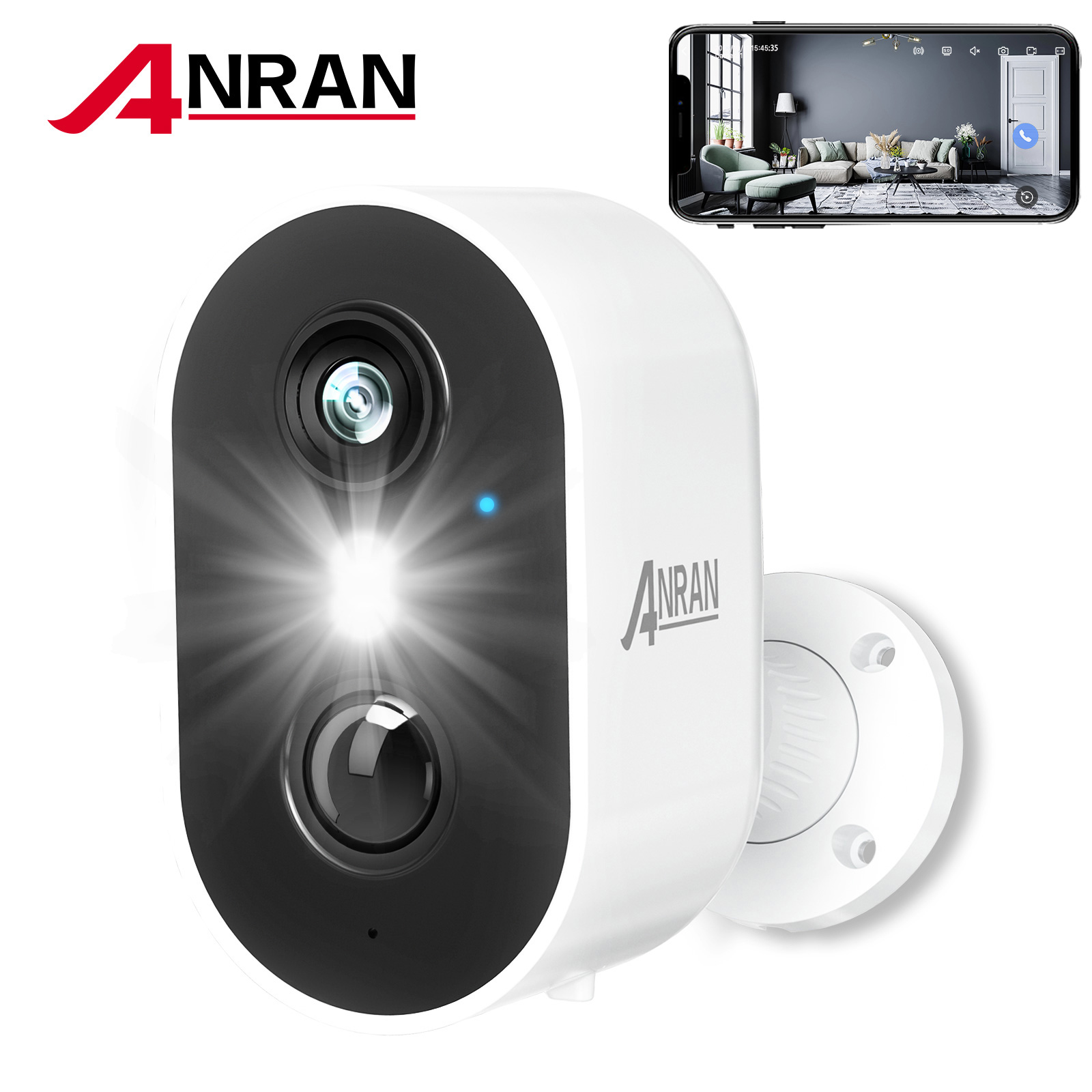 thumbnail video image 2 of ANRAN 2K Wireless Outdoor Security Camera with Spotlight, Waterproof, PIR Detection, 2.4Ghz Wi-Fi, Rechargeable Battery Powered Home Surveillance Camera with Color Night Vision, 2-Way Audio, White, 2 of 12