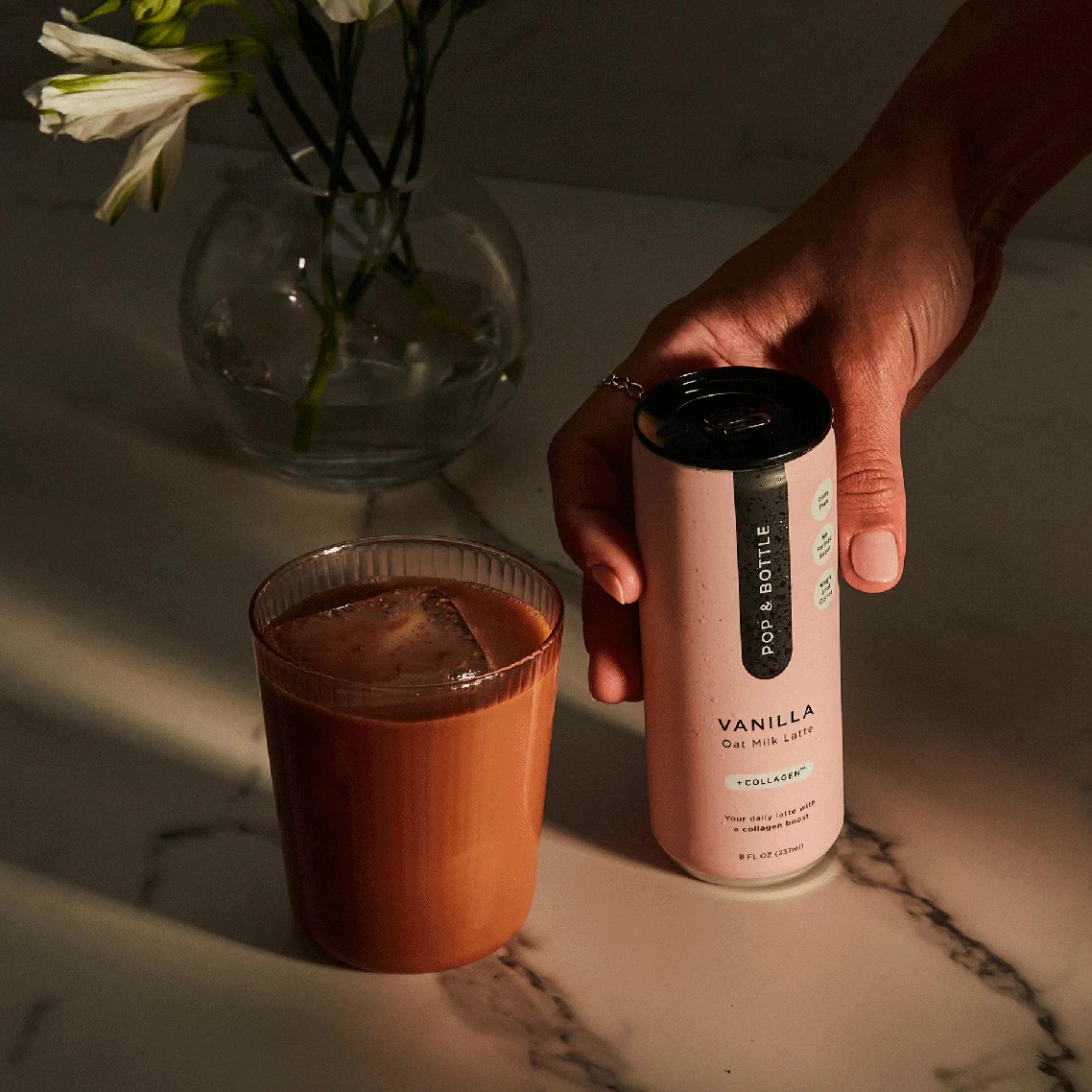 thumbnail video image 2 of (2 pack) Pop & Bottle Vanilla Oat Milk Latte + Collagen, Organic, Shelf-Stable/ Ambient, 8 fl oz, 2 of 14