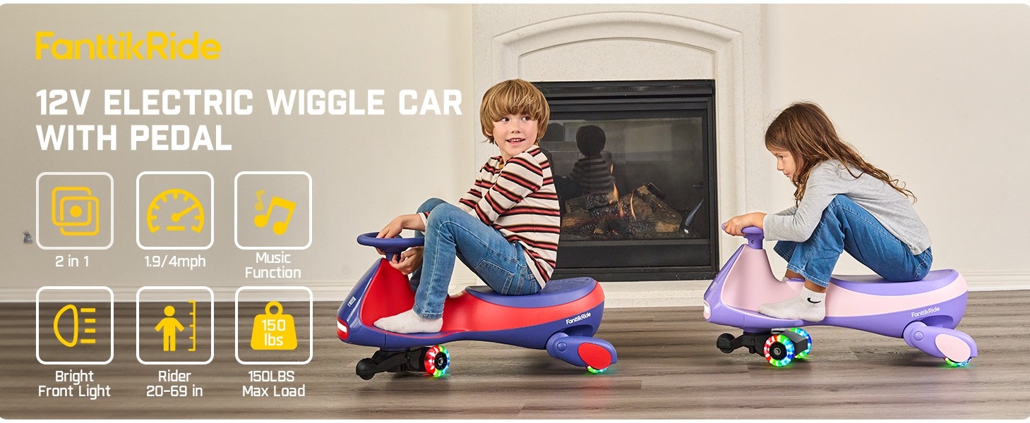 FanttikRide 12V N7 Pro Electric Wiggle Car with Pedal, 2-in FanttikRide 12V N7 Pro Electric Wiggle Car with Pedal, 2-in
