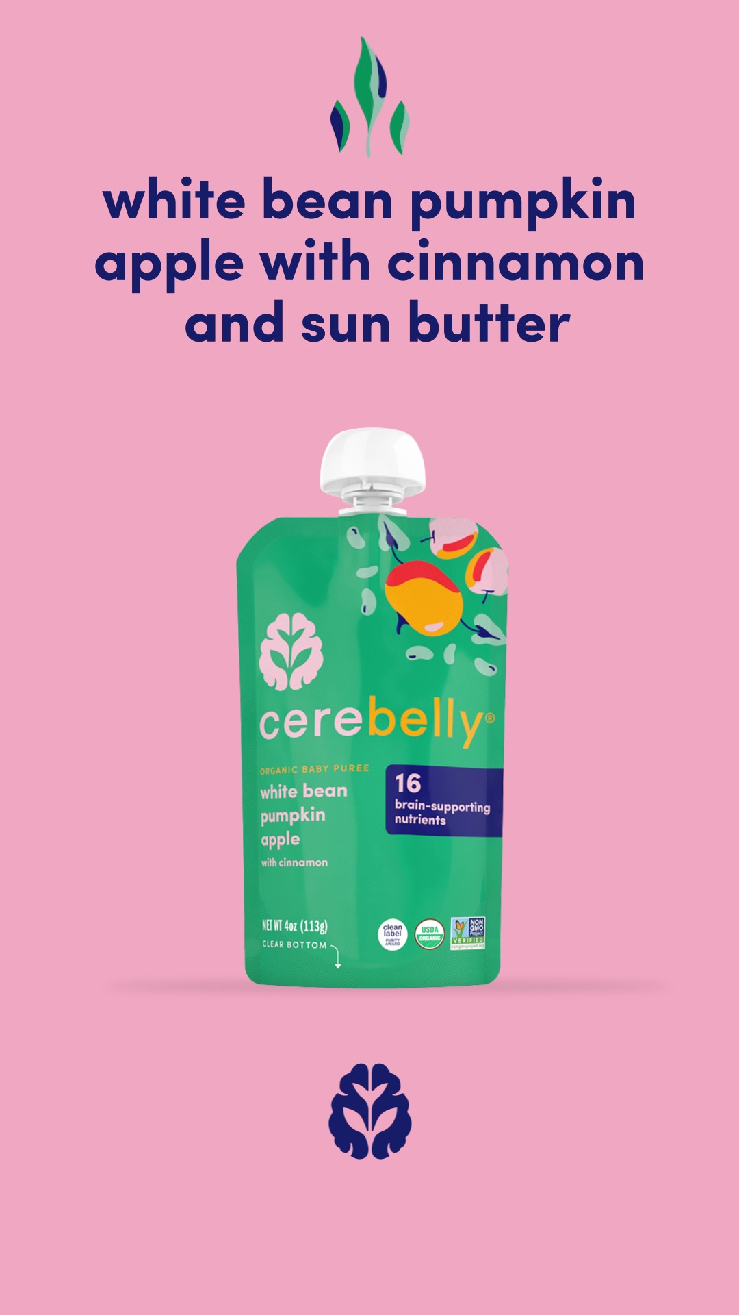 thumbnail video image 2 of (2 pack) Cerebelly Organic Stage 2 White Bean Pumpkin Apple Baby Food, 4 oz Puree, 2 of 10