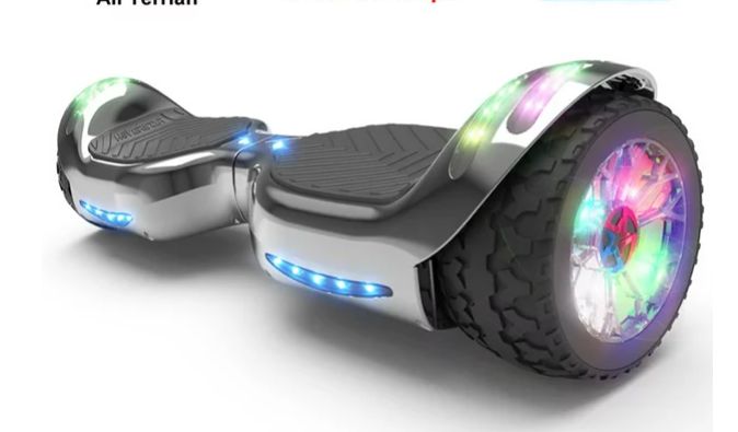 thumbnail video image 2 of Hoverboard All-Terrain LED Flash Wide All Terrian Wheel with Bluetooth Speaker Dual LED Light Self Balancing Wheel Electric Scooter Chrome Black  lbw16, 2 of 9