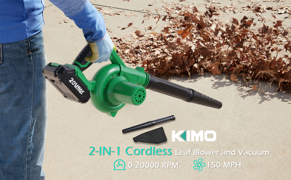 thumbnail video image 2 of KIMO Leaf Blower - 20V 4.0Ah Upgrade Battery, 2-In-1 Cordless Leaf Blower and Vacuum, 2 of 10
