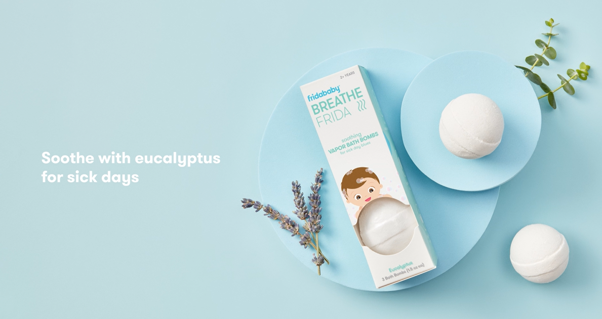 thumbnail video image 3 of Frida Baby Breathe Frida Eucalyptus Vapor Rub Bath Bombs for Nasal Congestion, 3 of 11