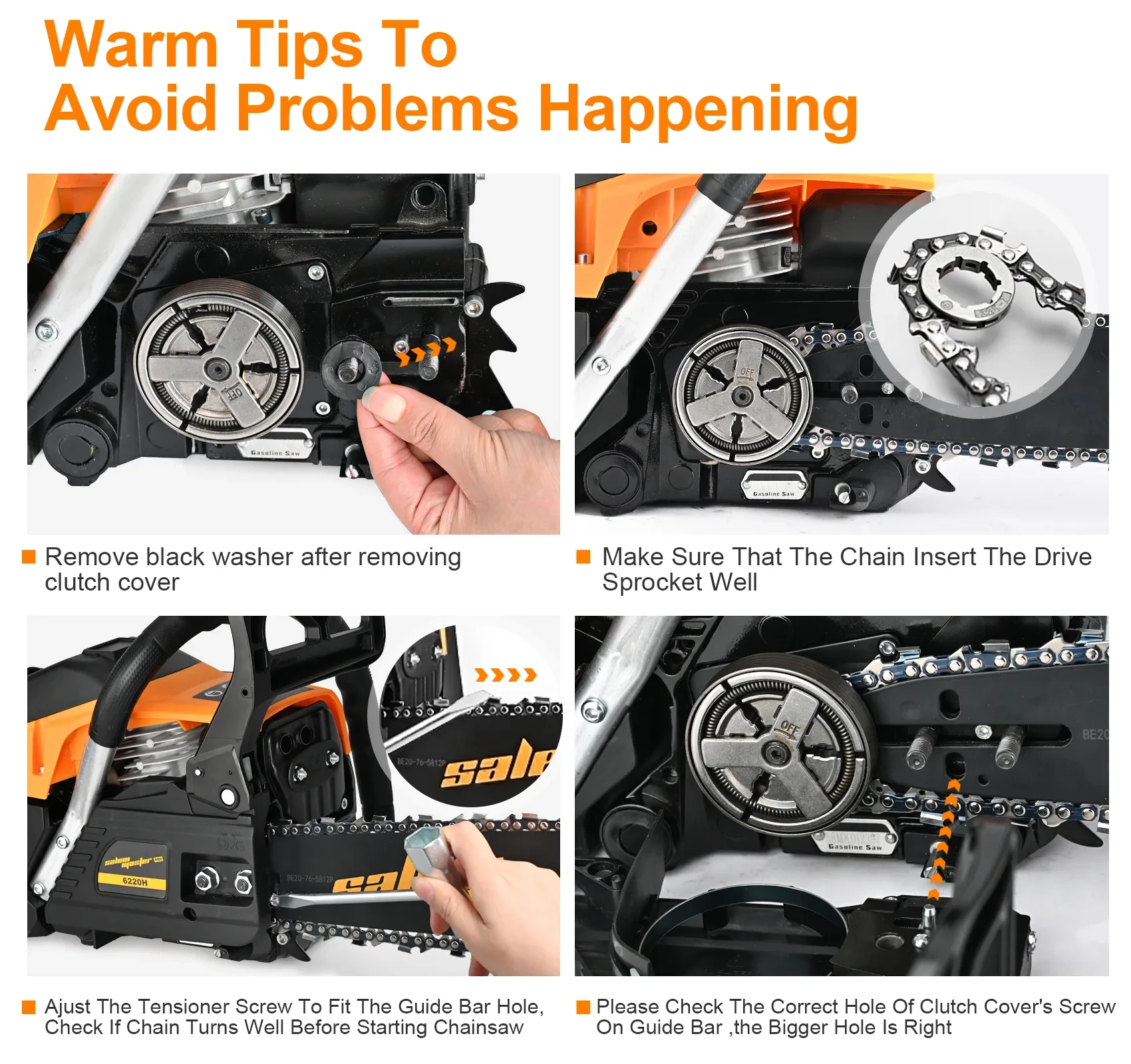 Garwinner 20in 62CC Gasoline Chainsaw, 2-Stroke Long Use, High