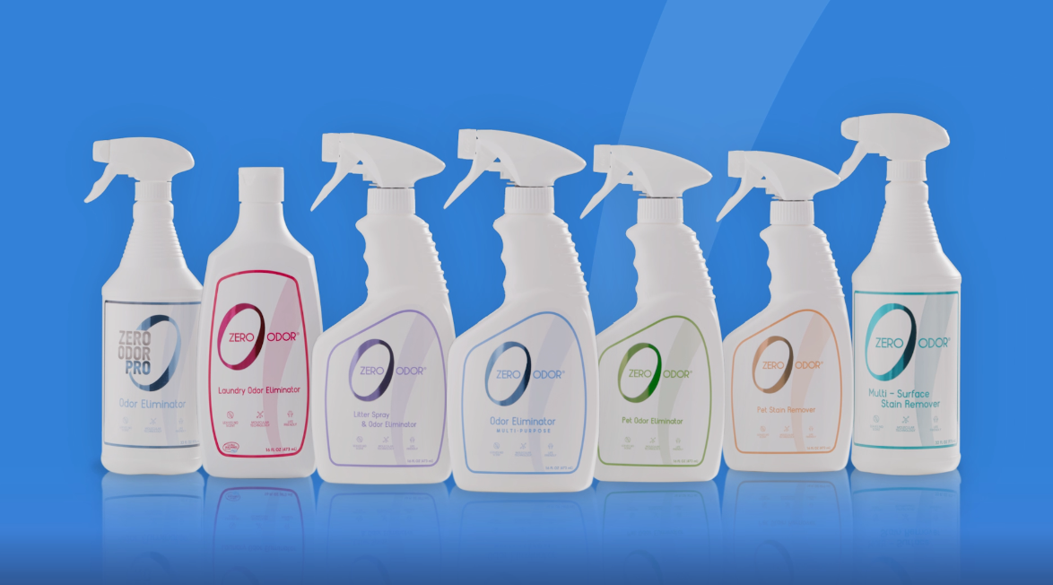thumbnail video image 2 of Zero Odor Cat Odor Eliminator Spray Kit with Litter Box Deodorizer Smell Remover, 2 of 11