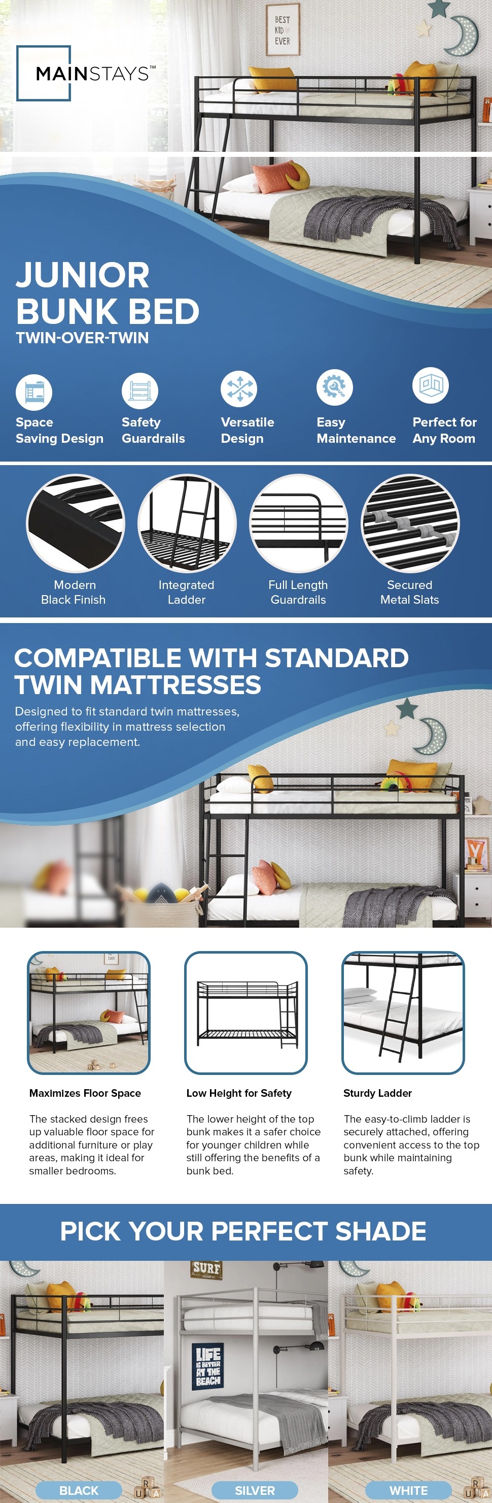 Mainstays Small Spaces Twin-over-Twin Low Profile Junior