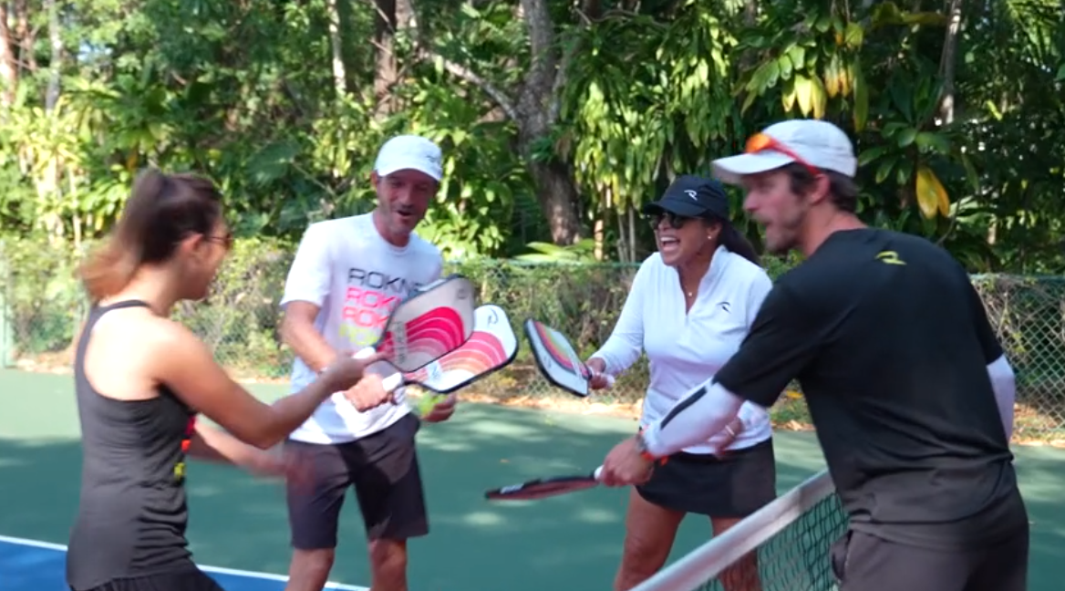 thumbnail video image 2 of Rokne Curve Classic Fiberglass Pickleball Paddle Long Handle Racket with Pro Grit Texture, Northern Sky, 2 of 12