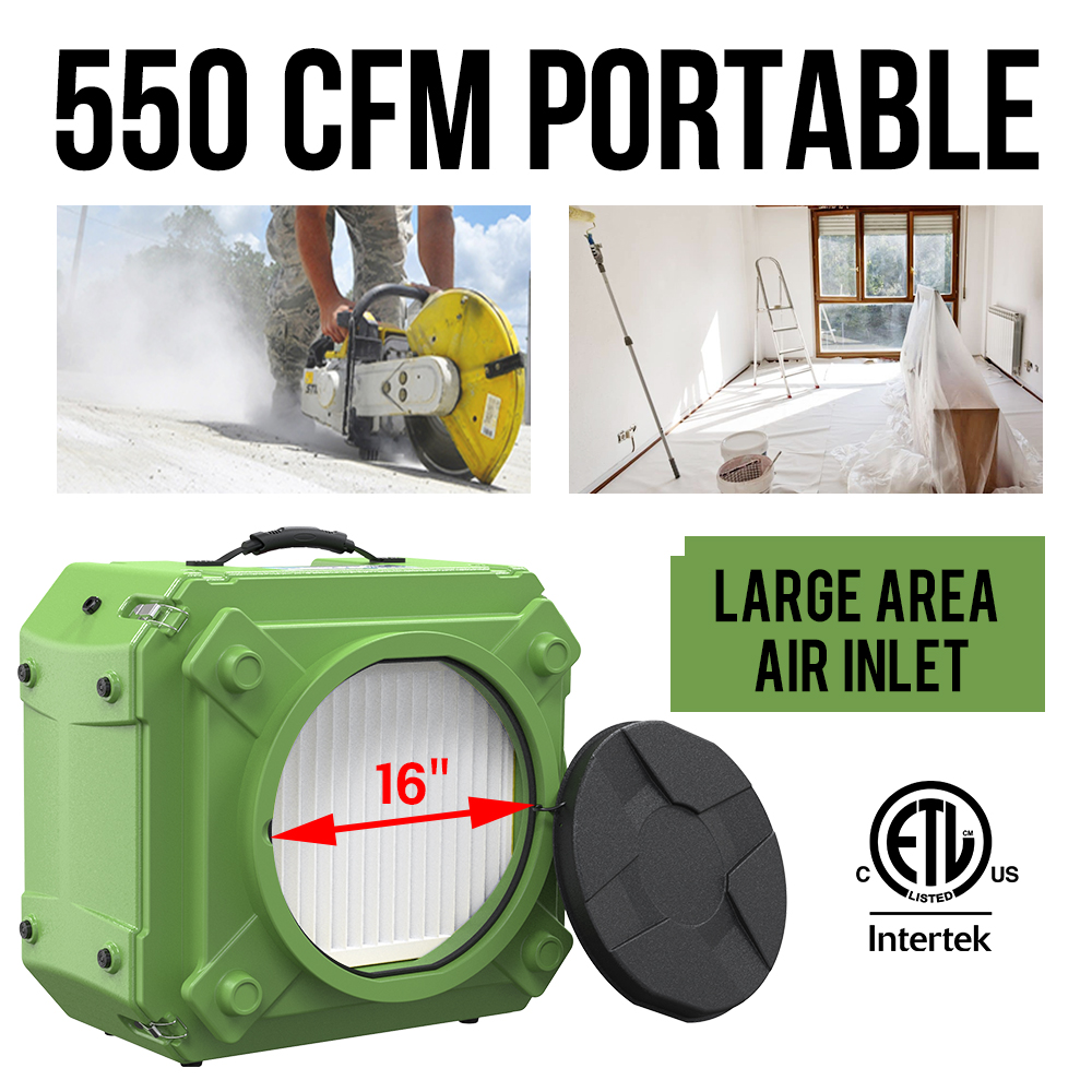 thumbnail video image 2 of ALORAIR Air Scrubber with 3 Stage Filtration, Stackable Negative Air Machine for Industrial and Commercial Use, Heavy Duty Air Cleaner with MERV-10 Filter, HEPA/Activated carbon Filter, Green, 2 of 10