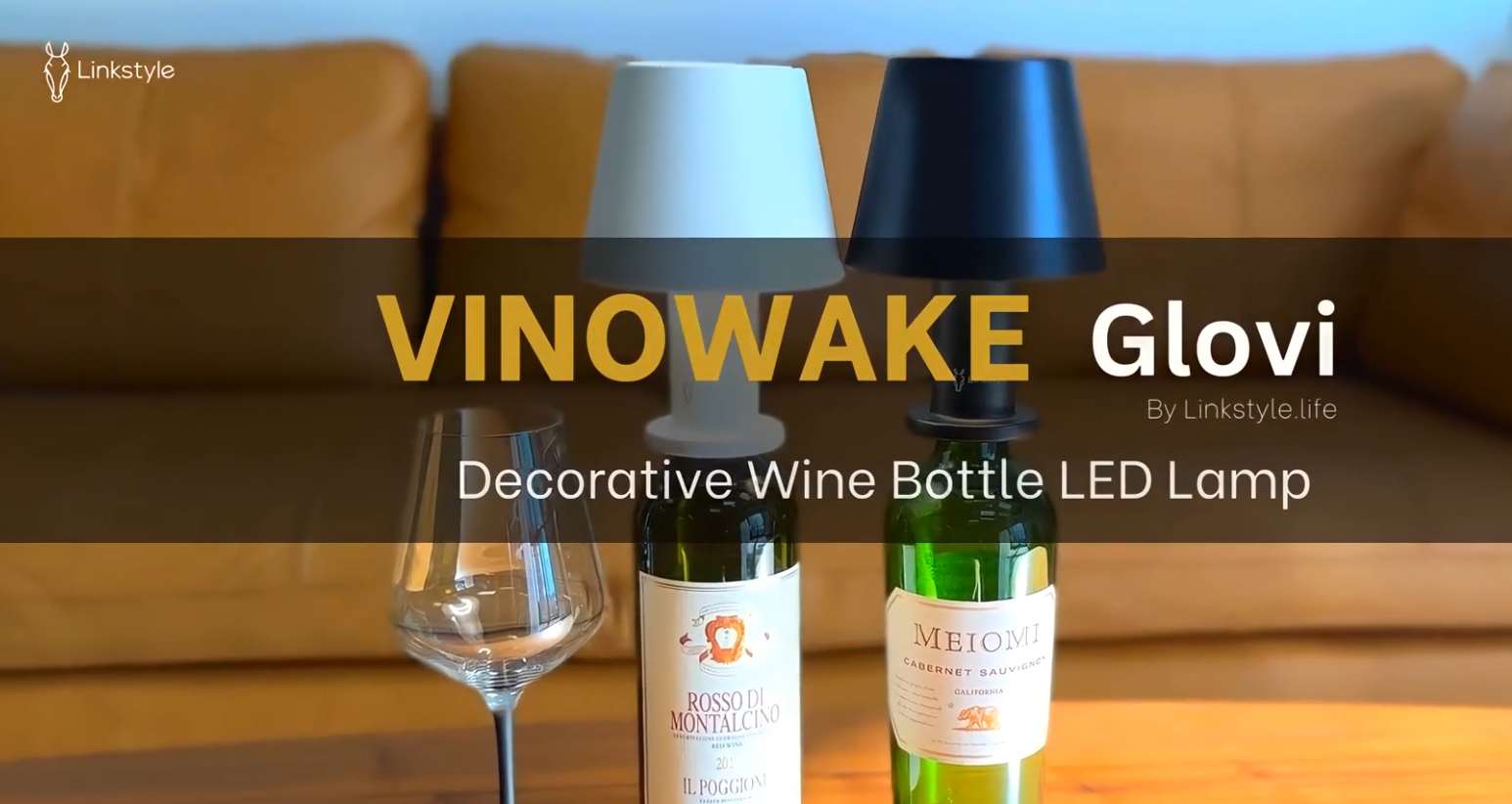 thumbnail video image 2 of GLOVI Wine Bottle Lamp with Luxurious Metal Shade — Premium Decorative Rechargeable LED Wireless Bottle Light, Dimmable Lights, Waterproof for Indoor and Outdoor Dining (White) By LINKSTYLE, 2 of 13