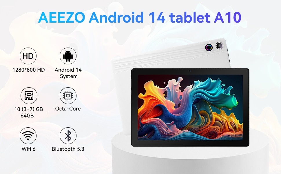 10.1inch Android 14 Tablet, Octa-Core Touch Screen Tablet