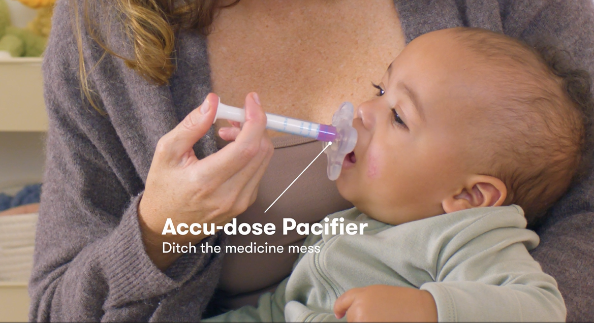 thumbnail video image 2 of Frida Baby MediFrida Accu-Dose Baby Medicine Syringe with Pacifier Tip, 2 of 11