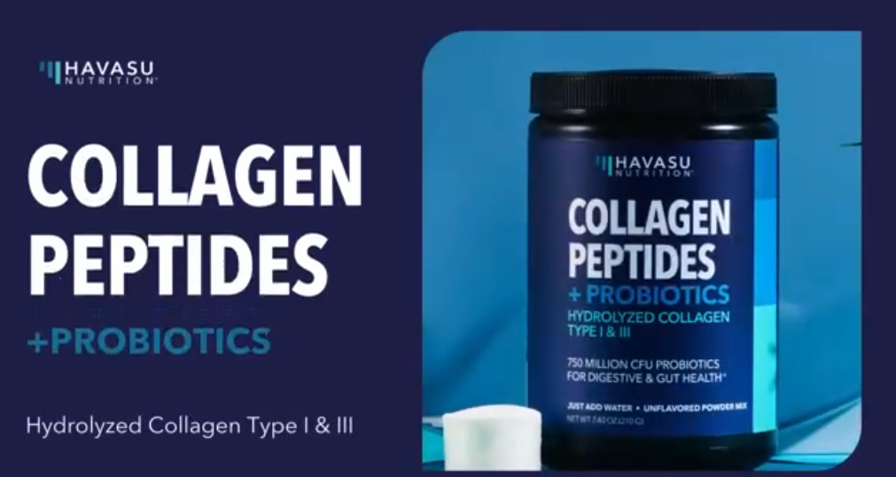 thumbnail video image 3 of Havasu Nutrition Collagen Peptides Powder with Probiotics, Grass-Fed Hydrolyzed Collagen for Hair, Skin, and Nails, Unflavored, 7.4 oz, 3 of 12