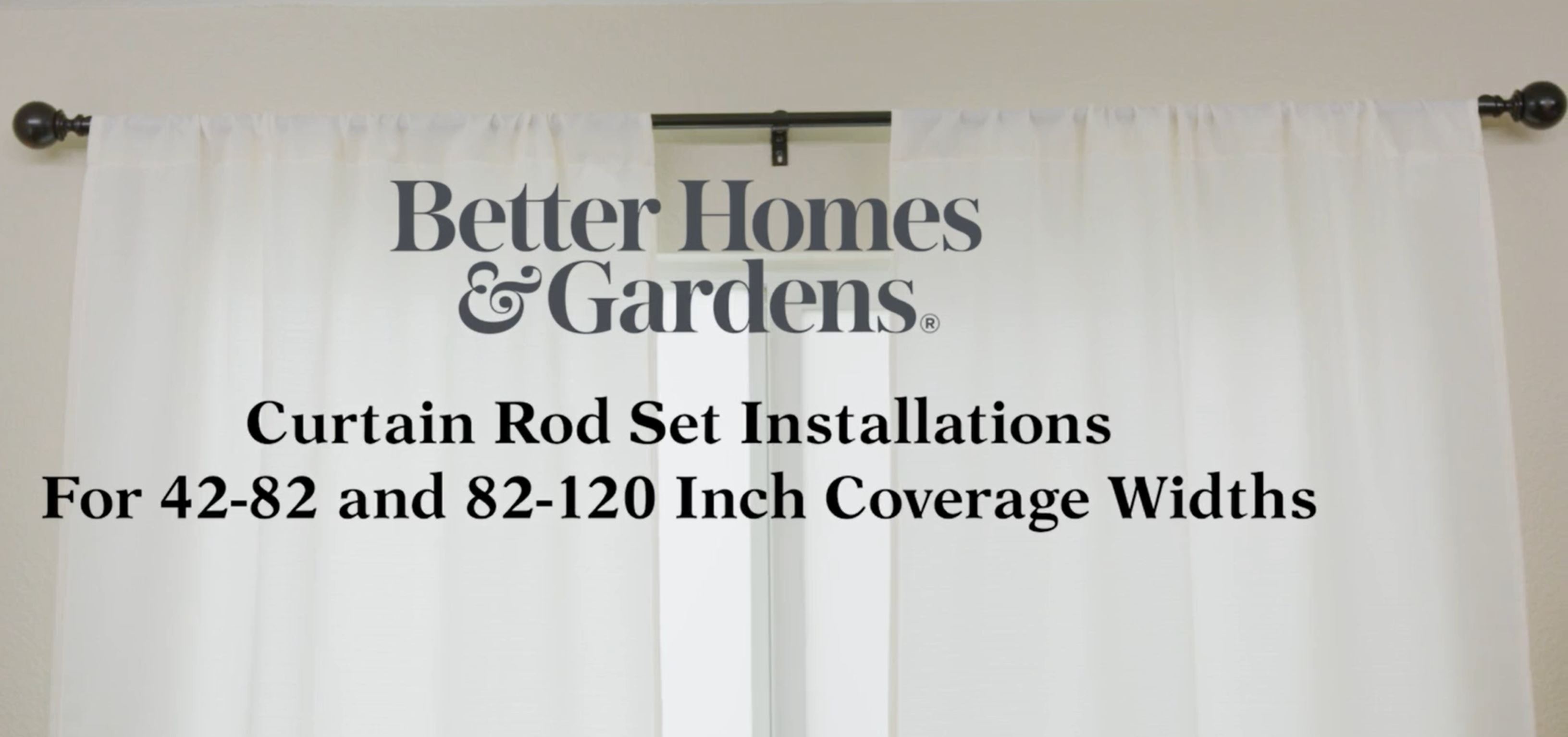 thumbnail video image 2 of Better Homes & Gardens Flare 1" Dia. Black 42"-120" Single Curtain Rod Set, 2 of 8