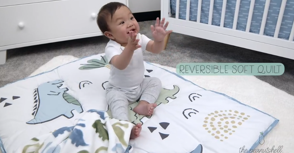 thumbnail video image 2 of The Peanutshell Woodland Camo Crib Bedding Set for Baby Boys, 3 Piece Nursery Bed Set, Crib Comforter, Fitted Sheet, Crib Skirt, 2 of 8