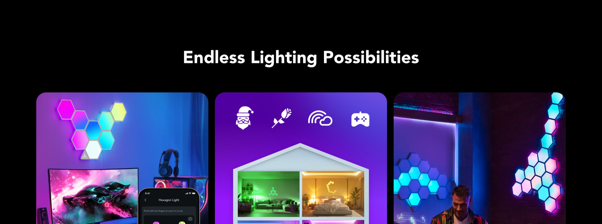 Linkind EP6 Smart Hexagon Panels, Multi-Color LED Wall Light