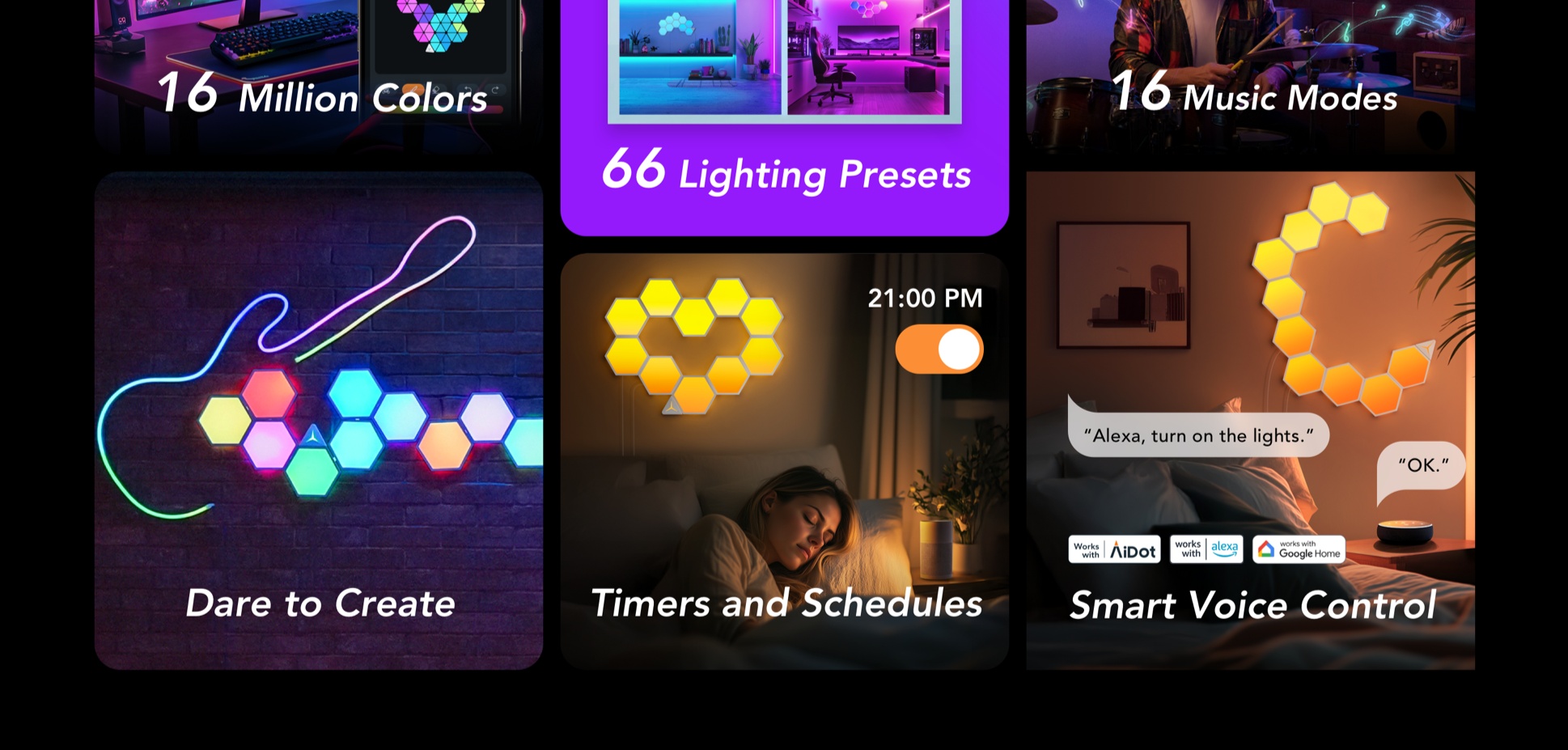 Linkind EP6 Smart Hexagon Panels, Multi-Color LED Wall Light