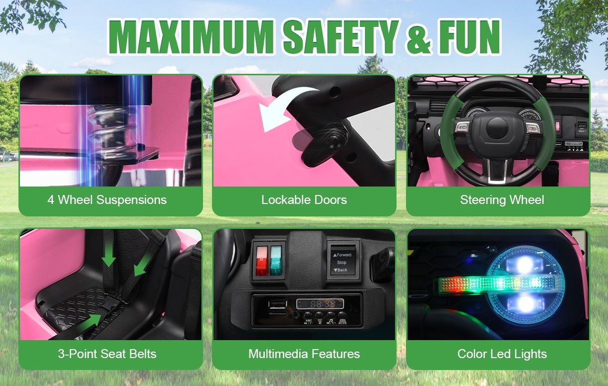 VIBESPARK 24V Powered Ride on Car, 2WD/4WD Switchable Car