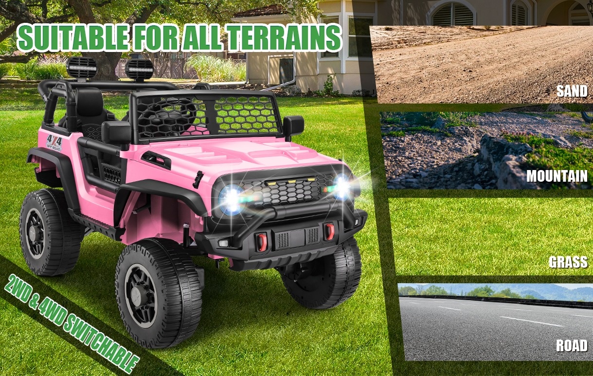 VIBESPARK 24V Powered Ride on Car, 2WD/4WD Switchable Car