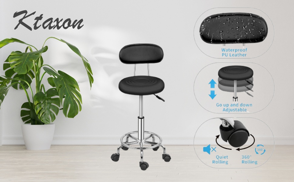 Ktaxon Office Salon Stool Chair with Backrest, Adjustable